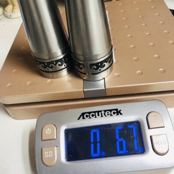 Vintage Salt And Pepper Shaker Set Stainless Steel Deluxe Black Wave Inlay Japan - Picture 12 of 12